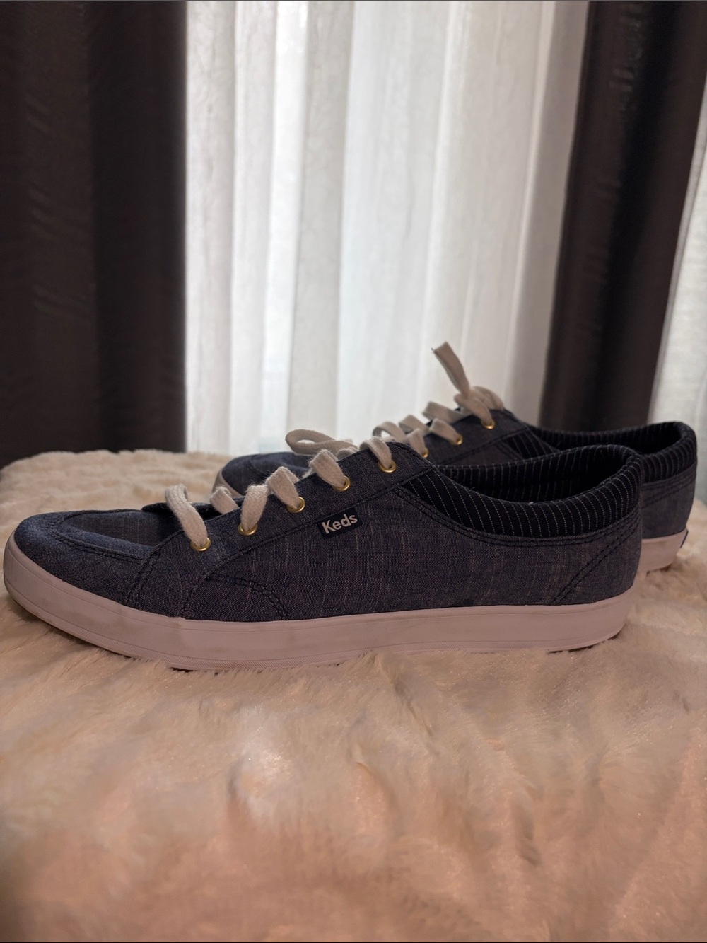 Keds Denim Low-Top Sneakers in Dark Blue with White Soles